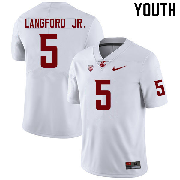 Youth #5 Derrick Langford Jr. Washington State Cougars College Football Jerseys Sale-White - Click Image to Close